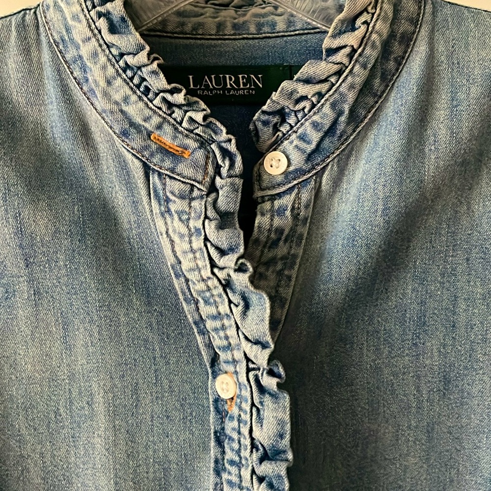 Ralph Lauren Stonewashed Denim Ruffle Shirt - Picture 2 of 9